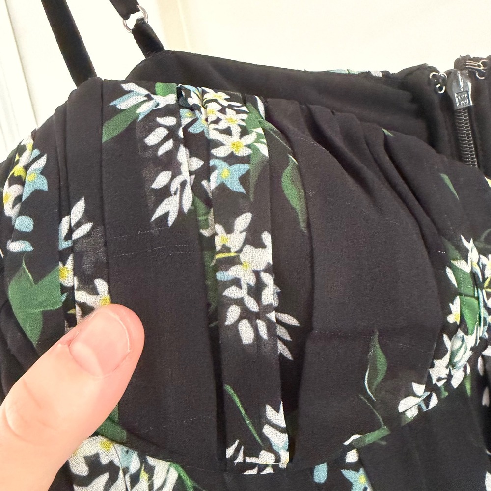Sau Lee Georgina Ditsy Floral Gown Black Chiffon Pleated Bustier Maxi Dress Sz 4 - Picture 3 of 13